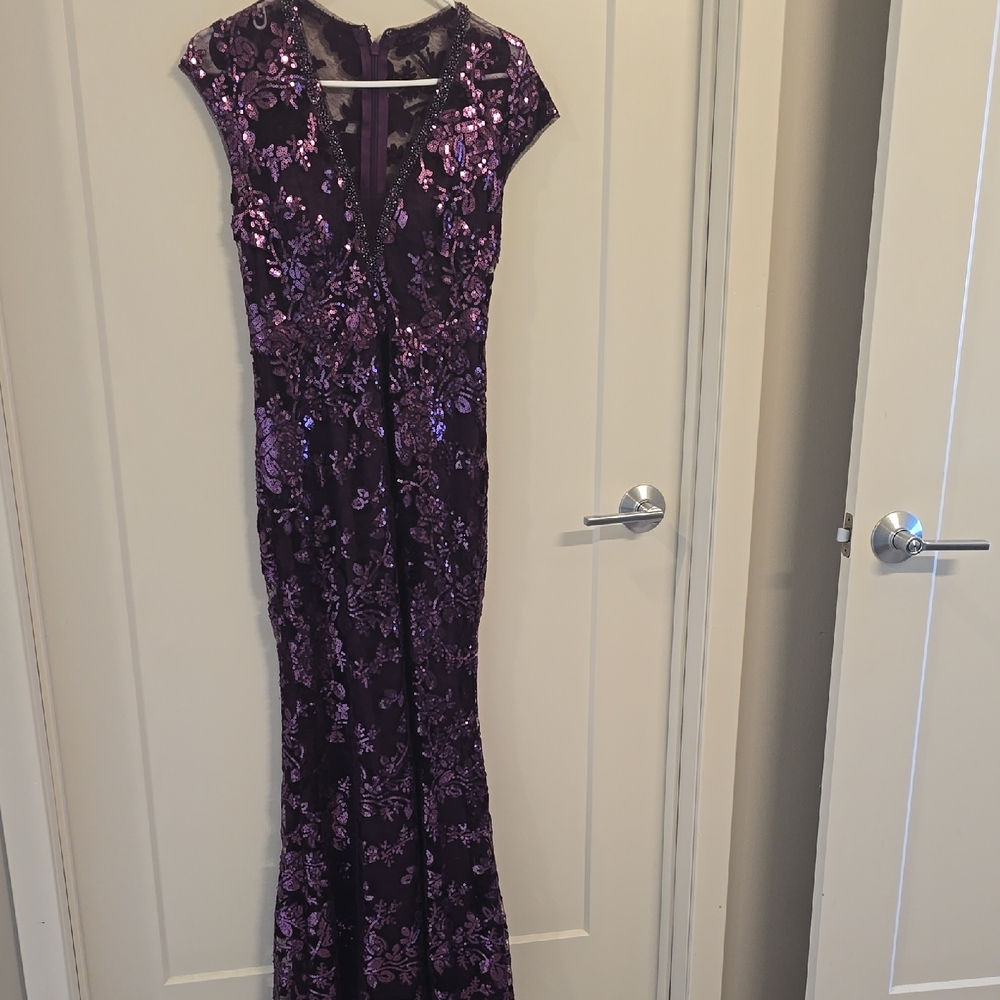 Elegant Purple Floral Sequin Gown